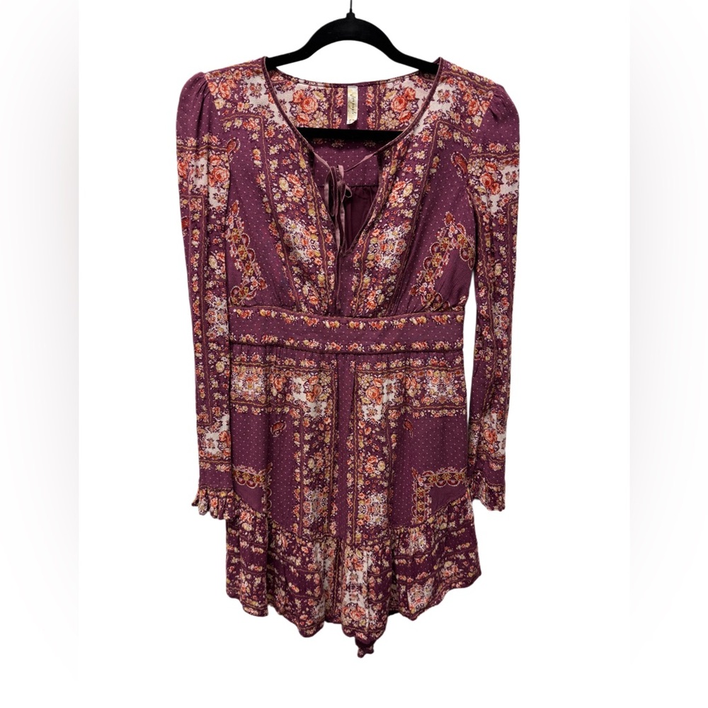 Free People Bohemian Purple Floral Mini Dress